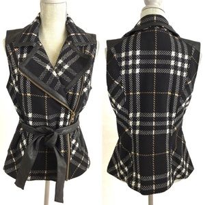 CAbi Women’s Grid Vest Black Plaid Moto Pockets S